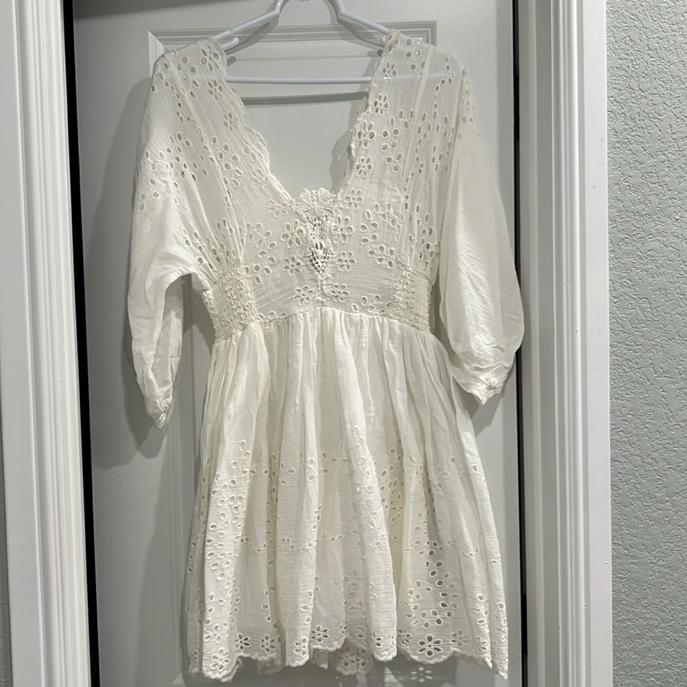 Free People Quarter Sleeved Embroidered Mini Sundress